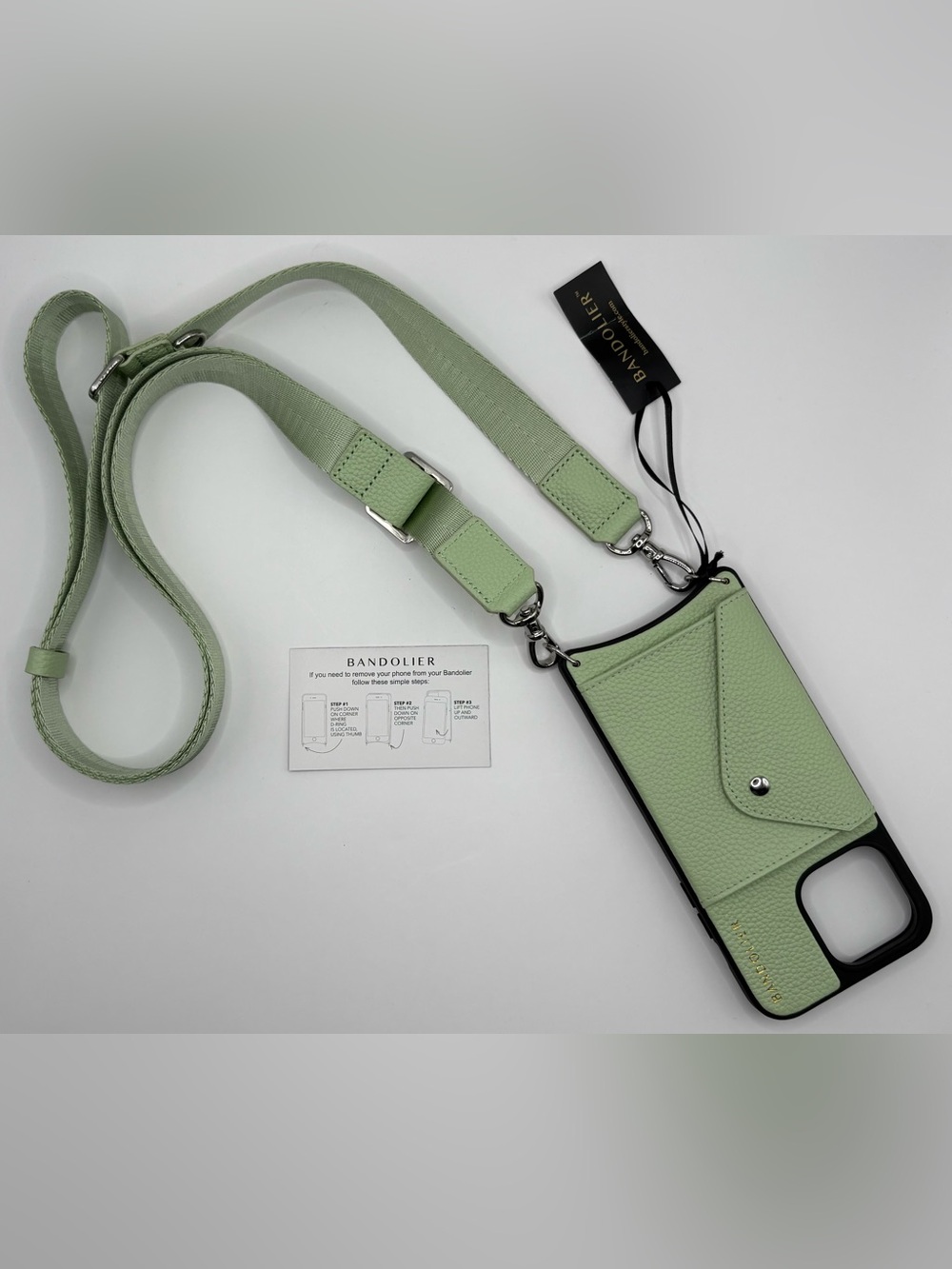 NWT Bandolier Leather IPhone 14 ProMax Crossbody & Bobby Strap, Fern Green